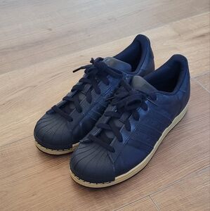 New Adidas SUPERSTAR Black Gold Leather Sneakers Youth Kids Shoes Size:  6